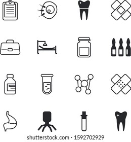 clinic vector icon set such as: list, kids, brief, sleep, abstract, part, job, sickness, experiment, fecal, icons, baggage, beaker, chronic, sphere, patient, luggage, digestive, monster, research