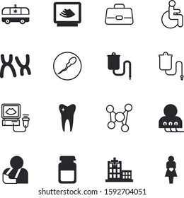 clinic vector icon set such as: disable, insurance, pharmaceutical, fertilization, laboratory, urgent, rocking, arm, drug, life, nature, mom, professional, tooth, childbirth, child, mouth, heartbeat