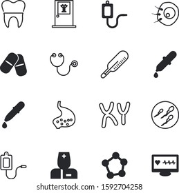 clinic vector icon set such as: office, listen, bubble, genome, blue, room, gynecology, pill, help, connection, addiction, chronic, part, character, workplace, measurement, diagnosis, spermatozoon