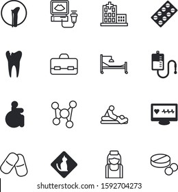 clinic vector icon set such as: disease, first, shop, imaging, label, handle, fracture, oral, company, silhouette, scanner, therapy, uniform, molecule, cavities, blood, shield, technique, building