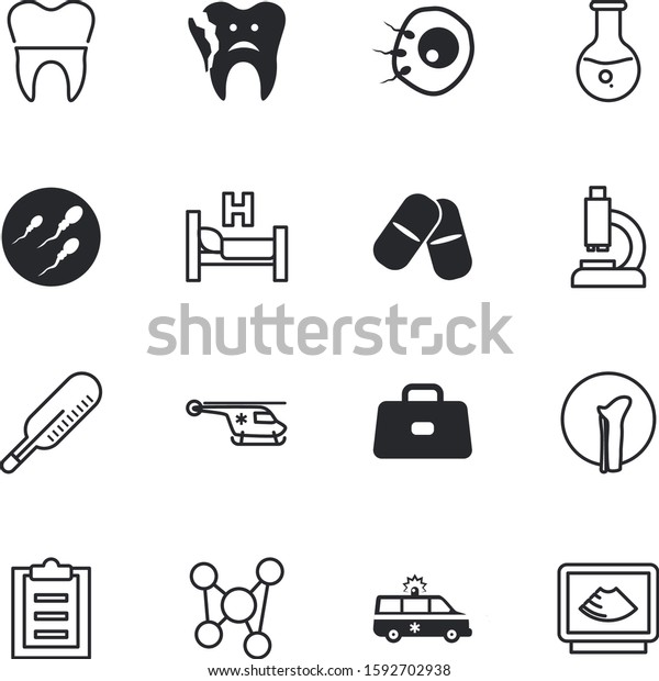 clinic vector icon set such as: roughly, smile,\
brief, helicopter, embryo, molar, dog, baggage, ultrasonic, road,\
scanner, atom, preparation, simplicity, tool, heart, quickly, ovum,\
supplement, air