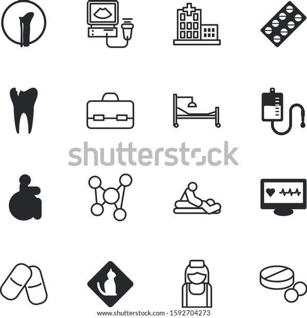 clinic vector icon set such as: disease, first,\
shop, imaging, label, handle, fracture, oral, company, silhouette,\
scanner, therapy, uniform, molecule, cavities, blood, shield,\
technique, building