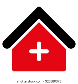 Clinic vector icon. Style is bicolor flat symbol, intensive red and black colors, rounded angles, white background.