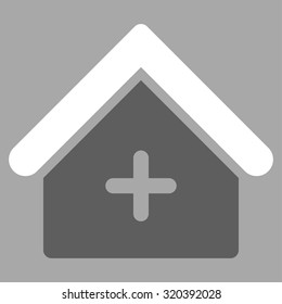 Clinic vector icon. Style is bicolor flat symbol, dark gray and white colors, rounded angles, silver background.