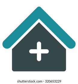 Clinic vector icon. Style is bicolor flat symbol, soft blue colors, rounded angles, white background.