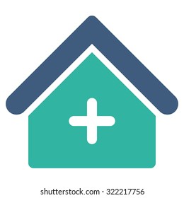 Clinic vector icon. Style is bicolor flat symbol, cobalt and cyan colors, rounded angles, white background.