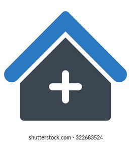 Clinic vector icon. Style is bicolor flat symbol, smooth blue colors, rounded angles, white background.