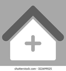 Clinic vector icon. Style is bicolor flat symbol, dark gray and white colors, rounded angles, silver background.