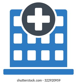 Clinic vector icon. Style is bicolor flat symbol, smooth blue colors, rounded angles, white background.