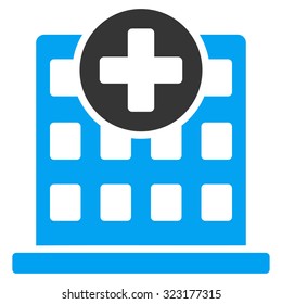 Clinic vector icon. Style is bicolor flat symbol, blue and gray colors, rounded angles, white background.