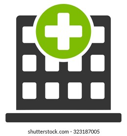 Clinic vector icon. Style is bicolor flat symbol, eco green and gray colors, rounded angles, white background.