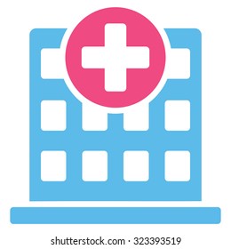 Clinic vector icon. Style is bicolor flat symbol, pink and blue colors, rounded angles, white background.