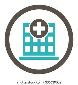 Clinic vector icon. Style is bicolor flat rounded symbol, grey and cyan colors, rounded angles, white background.