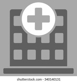 Clinic vector icon. Style is bicolor flat symbol, dark gray and white colors, rounded angles, silver background.