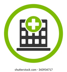 Clinic vector icon. Style is bicolor flat rounded symbol, eco green and gray colors, rounded angles, white background.