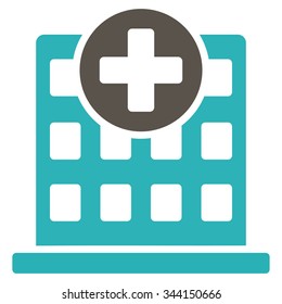 Clinic vector icon. Style is bicolor flat symbol, grey and cyan colors, rounded angles, white background.