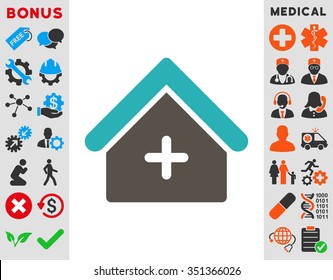Clinic vector icon. Style is bicolor flat symbol, grey and cyan colors, rounded angles, white background.
