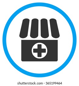 Clinic vector icon. Style is bicolor flat circled symbol, blue and gray colors, rounded angles, white background.