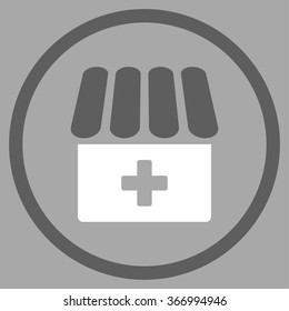 Clinic vector icon. Style is bicolor flat circled symbol, dark gray and white colors, rounded angles, silver background.
