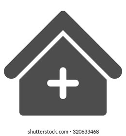 Clinic vector icon. Style is flat symbol, gray color, rounded angles, white background.
