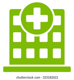 Clinic vector icon. Style is flat symbol, eco green color, rounded angles, white background.