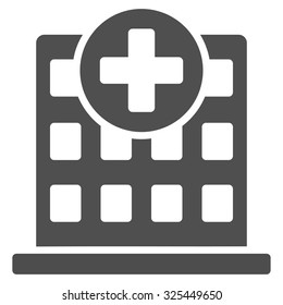 Clinic vector icon. Style is flat symbol, gray color, rounded angles, white background.
