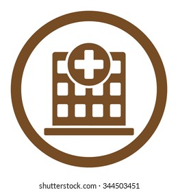 Clinic vector icon. Style is flat rounded symbol, brown color, rounded angles, white background.