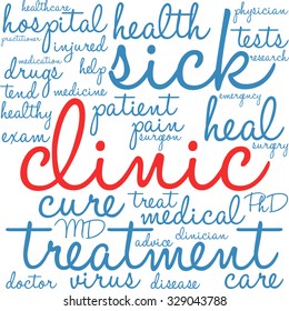 Clinic word cloud on a white background. 