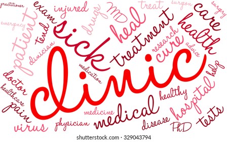 Clinic word cloud on a white background. 