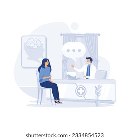 clinic workspace concept, Doctor in mask consulting female patient, flat vector modern illustration