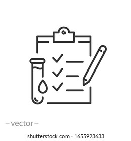 Clinical Analysis Result Icon, Lab Blood Test, Medicine Report, Hiv Check, Thin Line Web Symbol On White Background - Editable Stroke Vector Illustration Eps10