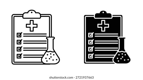 Icono de resultado de análisis clínico. Línea con trazo editable y plano para el Web