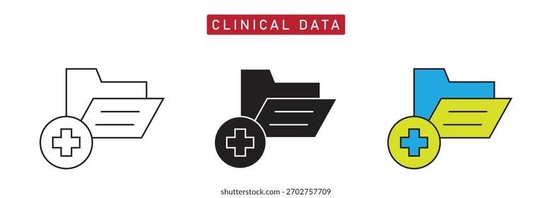 Icono de datos clínicos: Carpeta médica con la cruz, el registro del paciente y el símbolo de información de salud.