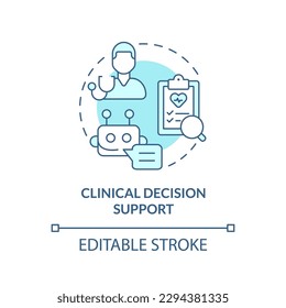 Clinical decision support turquoise concept icon. Technology of treatment improvement. AI and ML in precision medicine abstract idea thin line illustration. Isolated outline drawing. Editable stroke