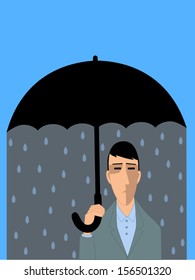Clinical Depression Sad Man Under Umbrella Stock Vector (Royalty Free ...