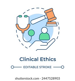 Clinical ethics multi color concept icon. Focus on moral issues. Patient care and advocacy. Round shape line illustration. Abstract idea. Graphic design. Easy to use in presentation