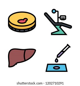 clinical icon set. vector set about dentist, sample and liver icons set.