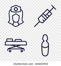 Clinical icons set. set of 4 clinical outline icons such as syringe, nurse, medical ampoule