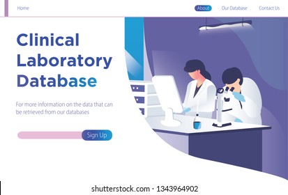 Clinical laboratory database concept with people doing research and study. Landing modern page template vector illustration. - Vector