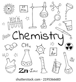 Clinical laboratory sciences doodle drawing collection.