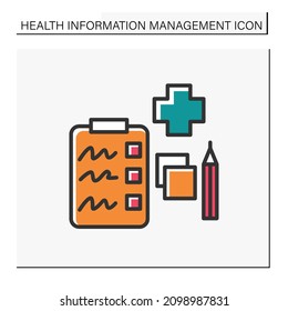 Clinical Notes Color Icon. Questionnaire. Patient Health Information. Health Records. Healthcare And Health Information Management Concept.Isolated Vector Illustration