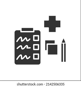 Clinical Notes Glyph Icon. Questionnaire. Patient Health Information. Health Records. Healthcare And Health Information Management Concept.Filled Flat Sign. Isolated Silhouette Vector Illustration