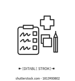 Clinical notes icon. Questionnaire. Patient's health information. Health records. Healthcare and health information management concept. Editable stroke 