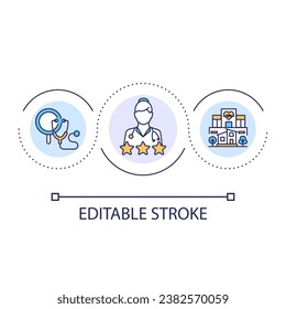 Clinical nurse loop concept icon. Medical certified specialist. Diagnose and treatment in hospital abstract idea thin line illustration. Isolated outline drawing. Editable stroke. Arial font used