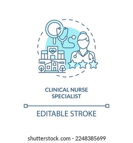 Clinical nurse specialist blue concept icon. Chronic care management provider abstract idea thin line illustration. Isolated outline drawing. Editable stroke. Arial, Myriad Pro-Bold fonts used