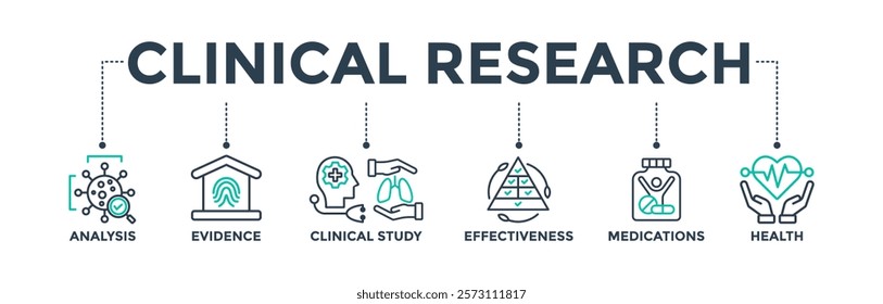 Clinical research banner web icon vector illustration concept for health professionals