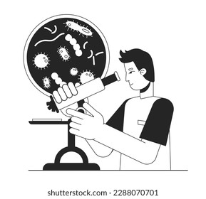 Clinical research bw concept vector spot illustration. Medical lab technician 2D flat line monochromatic cartoon character for web UI design. Editable hero image for landing page, mobile header