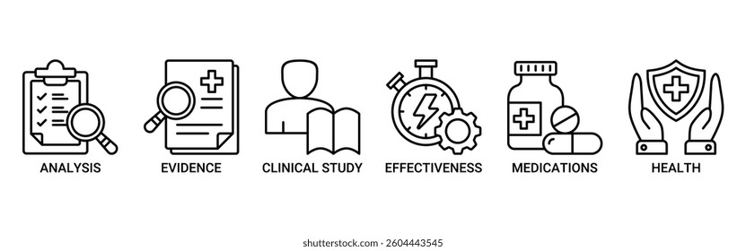 Clinical research icon set vector illustration concept with icons outline symbol background.