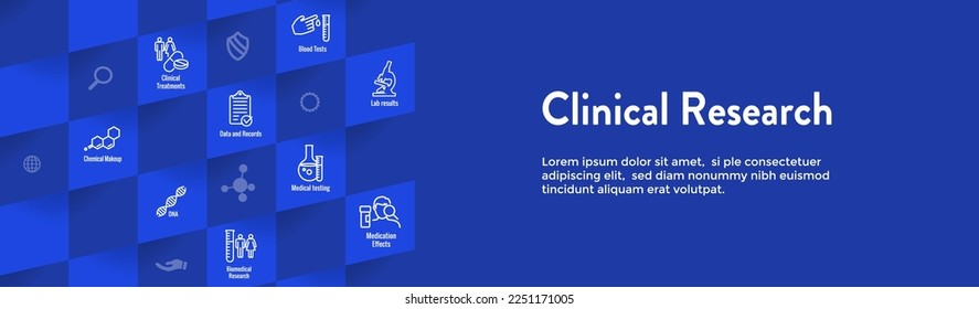 Clinical Research Icons Set and Web Header Banner