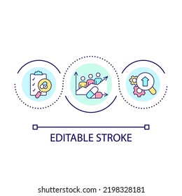 Symbol für klinische Forschung und Verbesserung der Qualität Schleifenkonzept. Abstrakte Idee des Gesundheitswesens in dünner Linie. Analyse der Ergebnisse der Patienten. Einzeln Umrisszeichnung. Bearbeitbarer Strich. Arithmetik verwendet